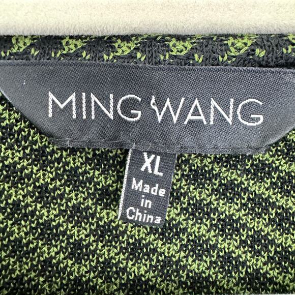 Ming Wang Womens Long Cardigan Knit Sweater Size XL Green Black - Picture 2 of 8